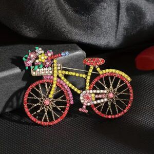 Antique Finish Multicolor Crystal Rhinestone Bike Bicycle Fashion Brooch Pin